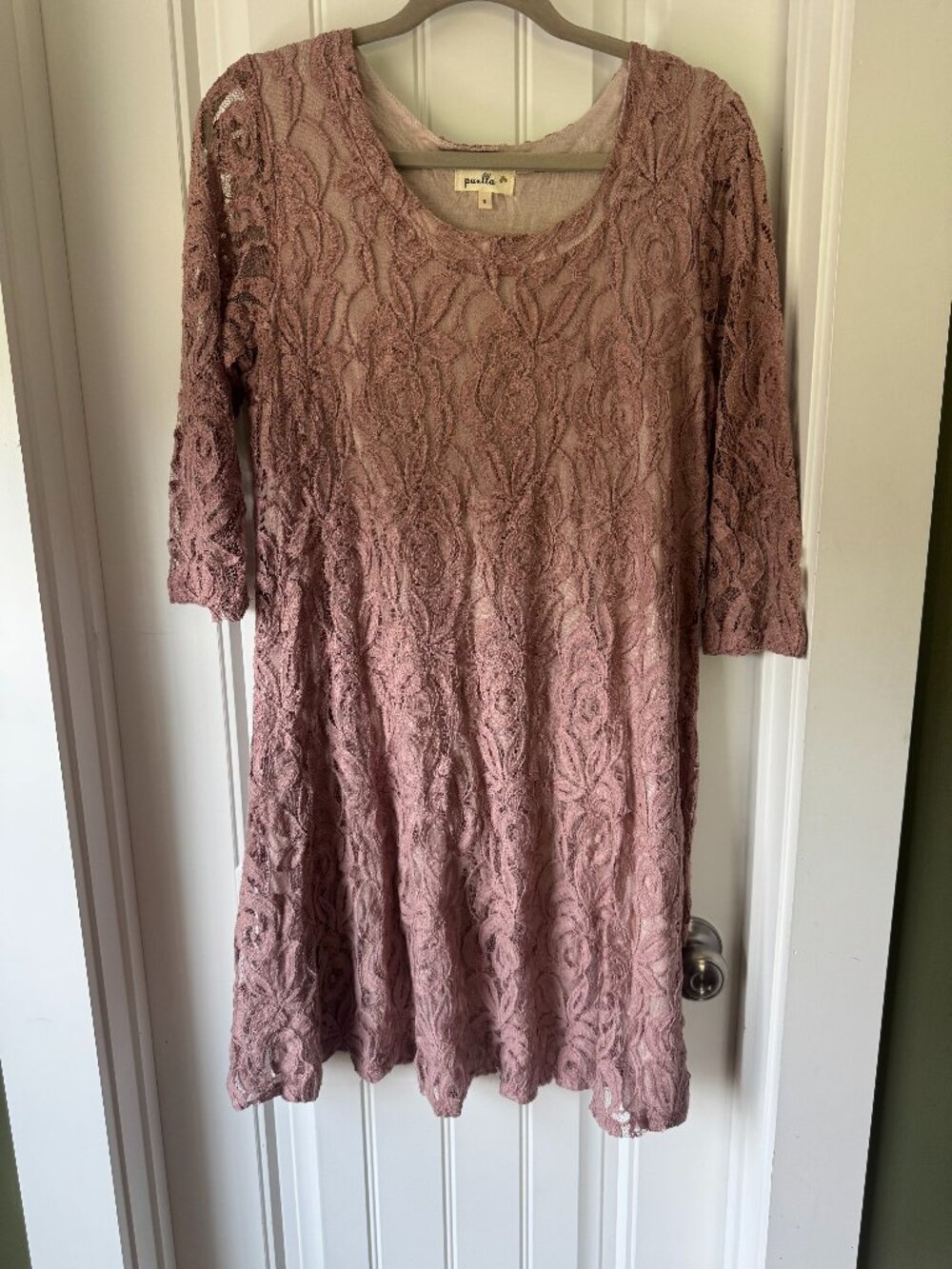 Anthropologie Long Sleeve Fit & Flare Lace Overlay Mini Dress
